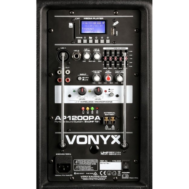 VONYX AP1200PA nešiojama kolonėlė su 2 belaidžiais mikrofonais 7