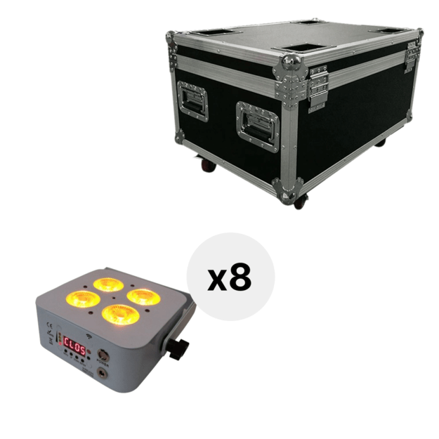 8x PROLIGHTING Led Par 4x18w RGBWAUV Wireless Battery Prožektorius su transportavimo dėže 8in1