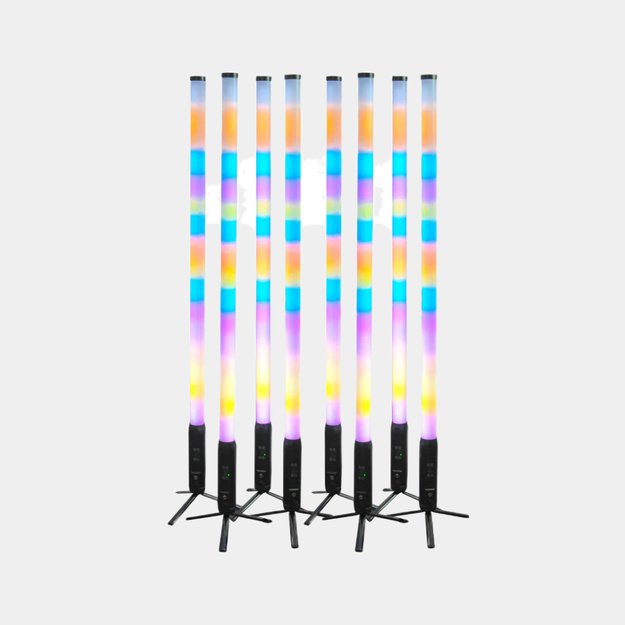 8x Belaidis DMX Akumuliatorinis 360° LED TUBE Vamzdelis su 8in1, su transportavimo dėže