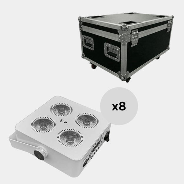8x PROLIGHTING Led Par 4x18w RGBWAUV Wireless Battery Prožektorius su su Galingu Akumuliatoriumi, transportavimo dėže 8in1 