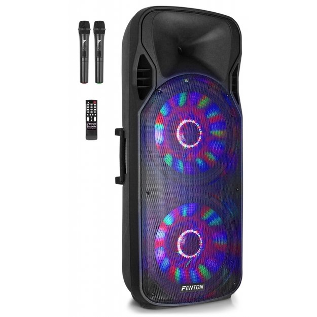 Fenton FT215LED 2x 15" 1600W nešiojama kolonėlė su 2 belaidžiais milkrofonais