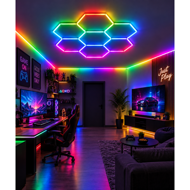 LUMHEXO H7-H8 kelių dizainų modulinis LED šviestuvas, 350 W, RGB, 2320 × 2410 mm