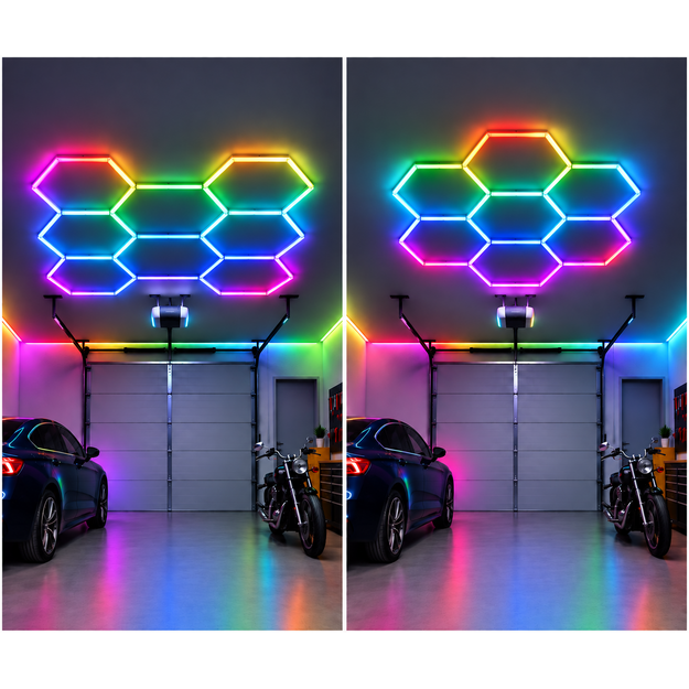 LUMHEXO H7-H8 kelių dizainų modulinis LED šviestuvas, 350 W, RGB, 2320 × 2410 mm