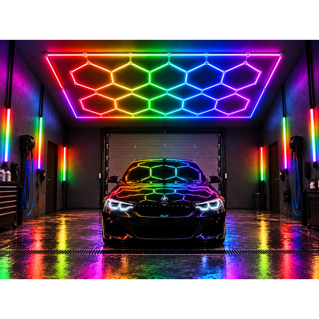 LUMHEXO kelių dizainų FH10-FH14 FRAME modulinis LED šviestuvas, 720 W, RGB, 2435 × 4845 mm