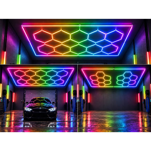 LUMHEXO kelių dizainų FH10-FH14 FRAME modulinis LED šviestuvas, 720 W, RGB, 2435 × 4845 mm