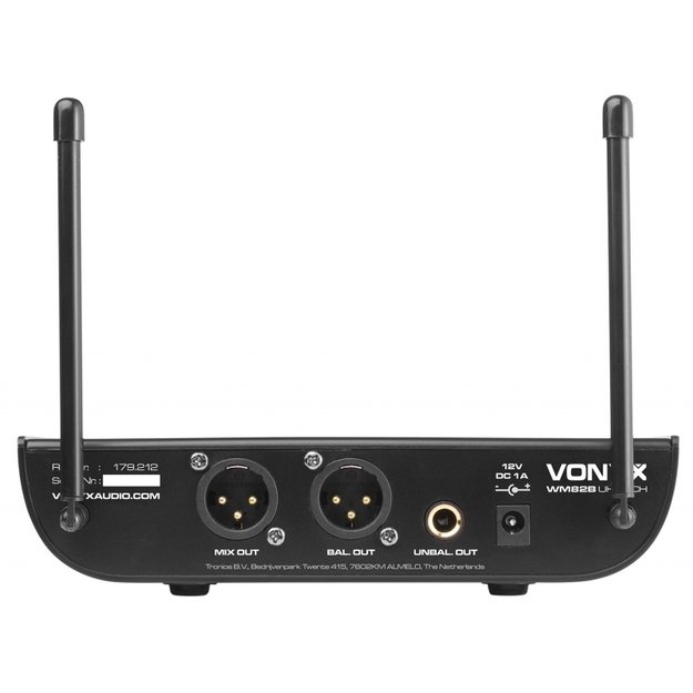VONYX WM82 UHF 2-kanalų bevielių mikrofonų komplektas su 2 rankiniais mikrofonais