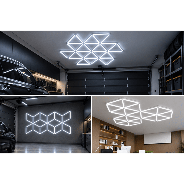 LUMHEXO X kelių dizainų modulinis LED šviestuvas, 342 W, 6500K, 2000-2510 × 1440-1750-1780 mm
