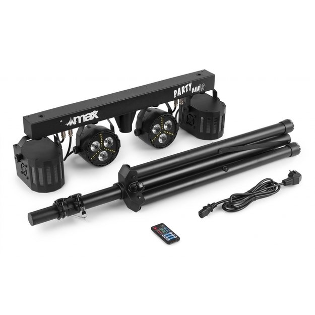 Max Partybar12 šviesos efektų rinkinys su stovu 2x PAR ir 2 x Derby 7