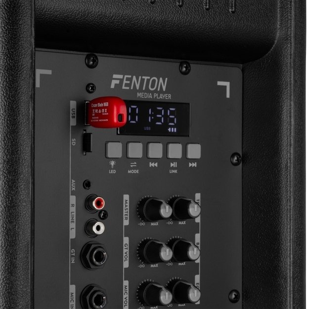 FENTON FT212LED MK2 1400W nešiojama kolonėlė su dviem belaidžiais mikrofonais 9