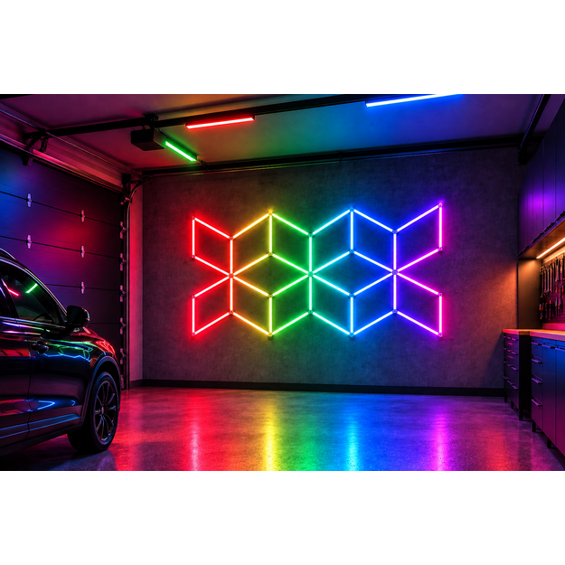 LUMHEXO X kelių dizainų modulinis LED šviestuvas, 342 W, RGB, 2000-2510 × 1440-1750-1780 mm