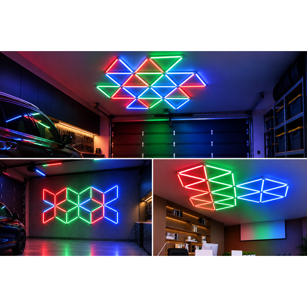 LUMHEXO X kelių dizainų modulinis LED šviestuvas, 342 W, RGB, 2000-2510 × 1440-1750-1780 mm