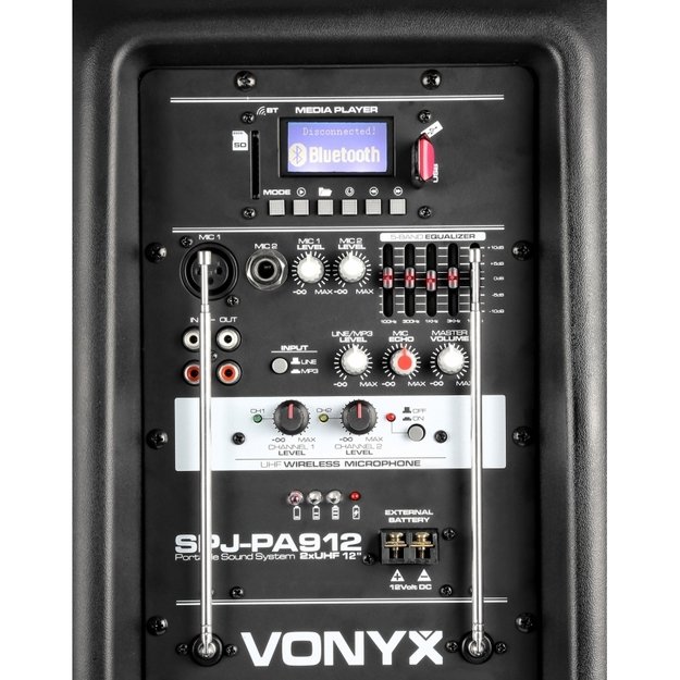 VONYX SPJ-PA912 nešiojama kolonėlė su 2 belaidžiais mikrofonais 3
