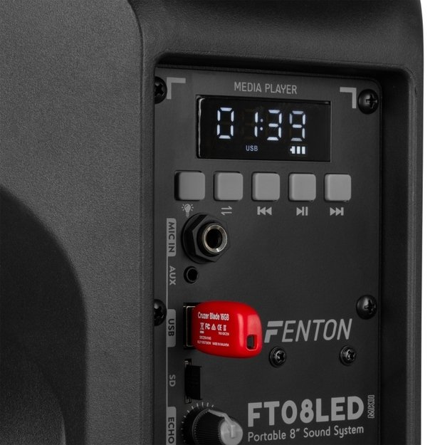FENTON FT08LED MK2 300W nešiojama kolonėlė su belaidžiu mikrofonu 9