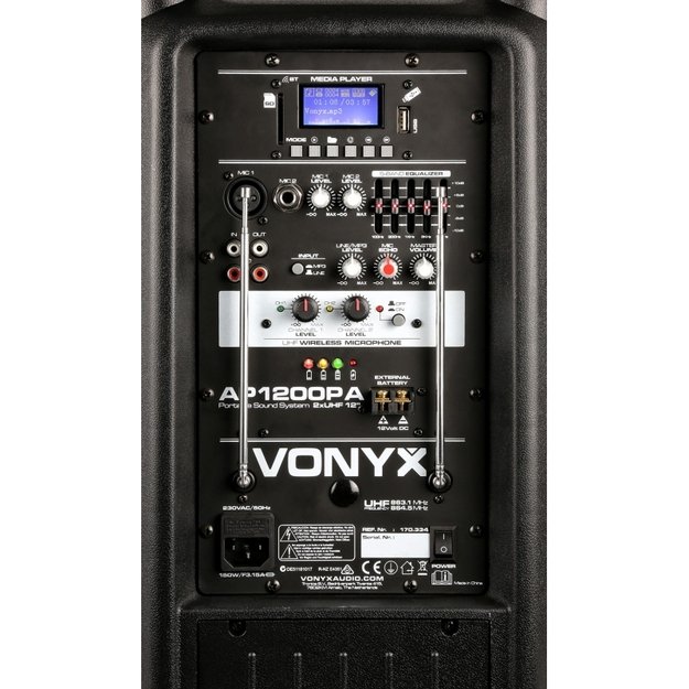 VONYX AP1200PA nešiojama kolonėlė su 2 rankiniais belaidžiais mikrofonais 6