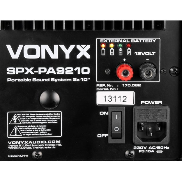 VONYX SPX-PA9210 1000W nešiojama kolonėlė su 2 belaidžiais mikrofonais 2